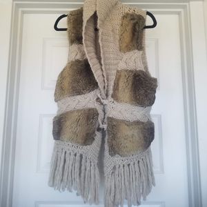 Boho faux fur crochet vest